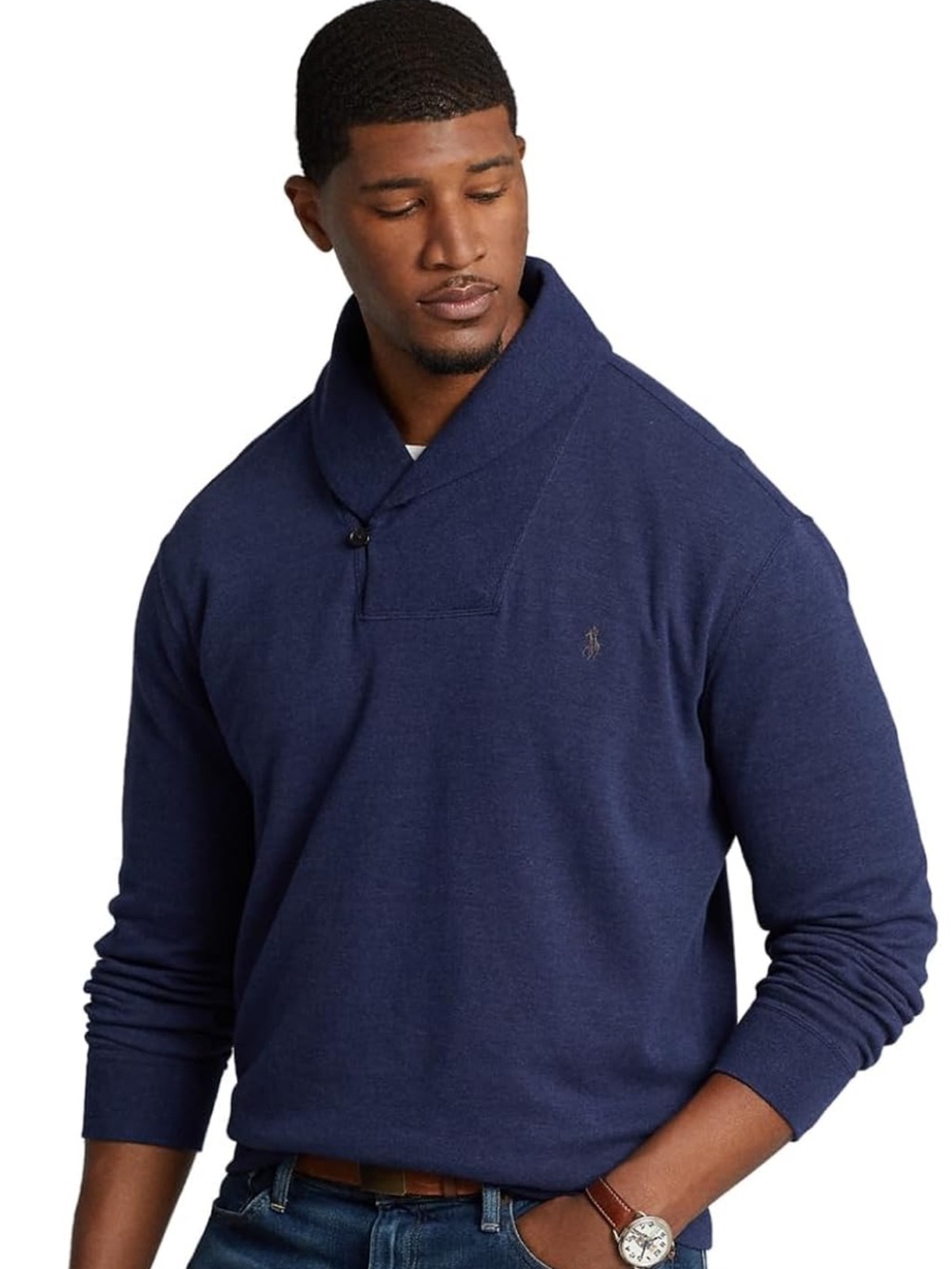 Ralph Lauren Navy Shawl Collar Pullover Sweatshirt